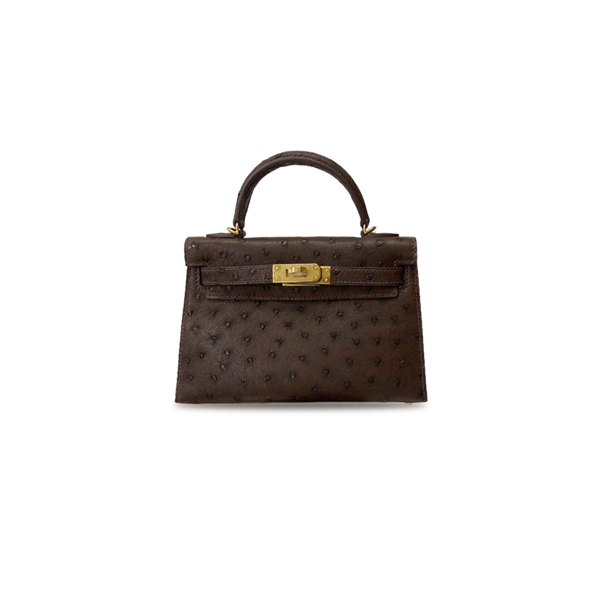 H**mes master mini kelly ii handbag in brown ostrich leather (19*12*5.5cm)